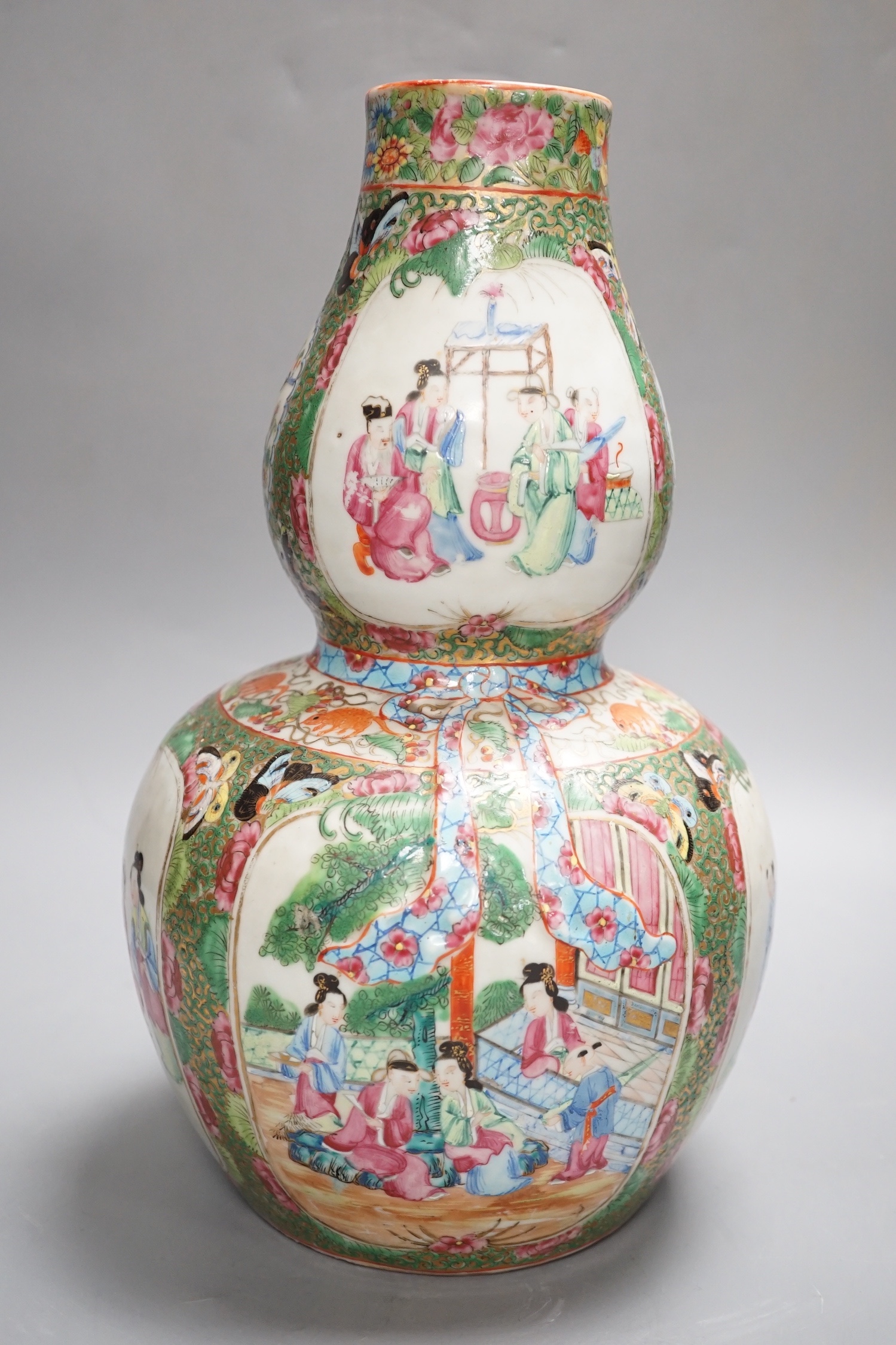A 19th century Chinese famille rose double gourd vase - 31cm high